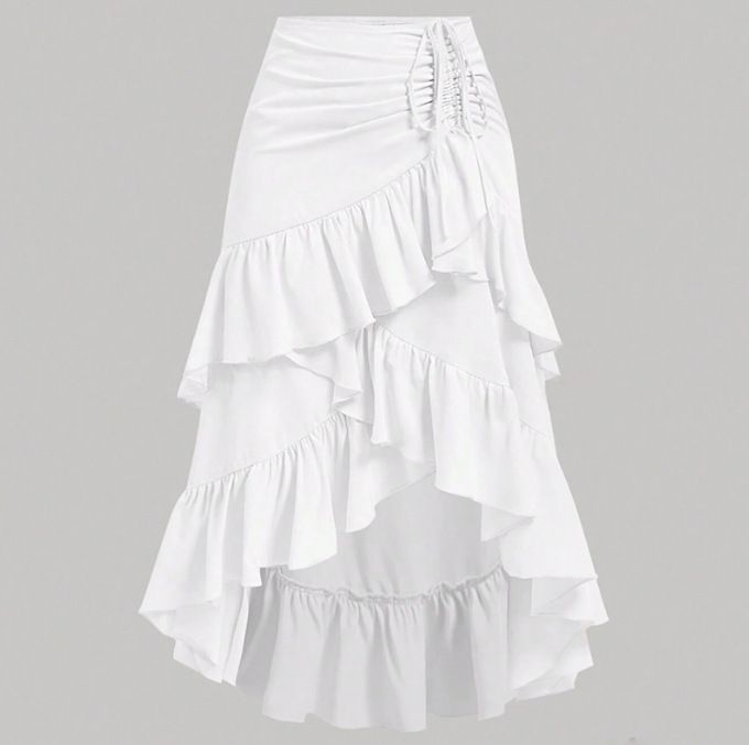 Elegant High-Waisted Patchwork Skirt For Women Slimming Ruffle Hem Solid Color A-Line Mid-Calf Spring/Autumn Summer Skirt_ecoleips.com