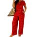 Women's Camouflage Casual Suit Set V Neck Short Sleeved Top With Pants Style_ecoleips.com