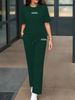 Spring/Summer Women's Two Piece Set Round Neck Short Sleeve T-Shirt With Unique Letter Print High-Waisted Drawstring Straight Leg Pants_ecoleips.com