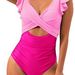Women's Onesie Swimwear Tummy Control Crossover Edges Pleated Hollow Out_ecoleips.com