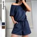 European And American Y2K Sports Style Solid Color Short Sleeved Strap Shorts Suit Women's Clothing 2025 Summer_ecoleips.com