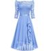 Women's new mid-length skirt one-shoulder mid-sleeve sexy lace chiffon dress_ecoleips.com