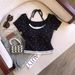 Women's Halter Neck T-Shirt False Two-Piece Lace Bow Detail Fitted Crop Top for Summer_ecoleips.com