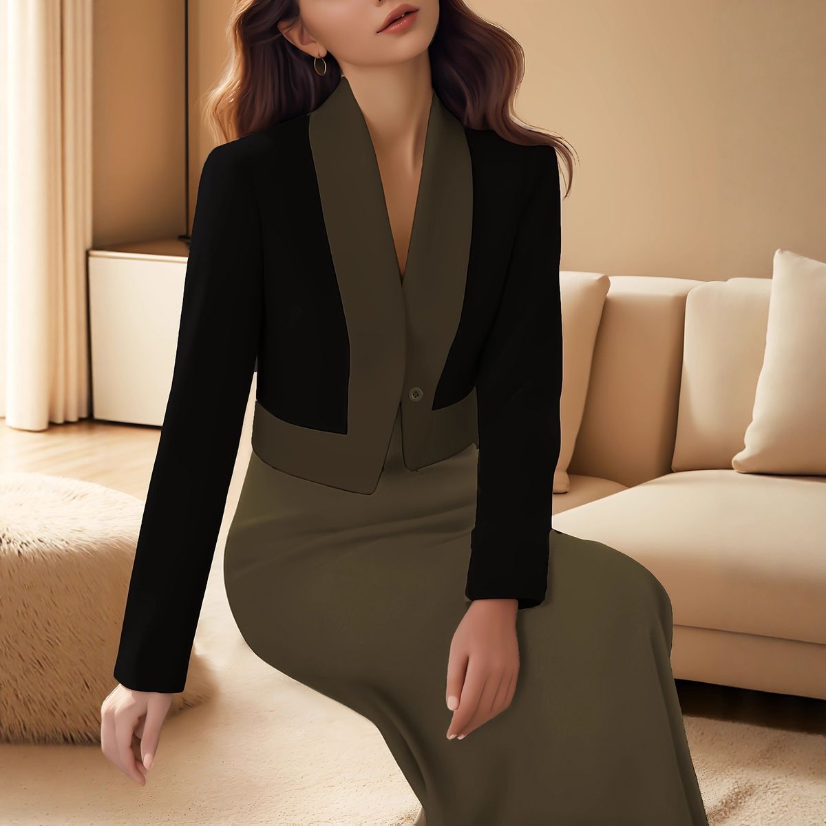Women's Color Blocked Blazer Skirt Set Spring/Summer New Arrival Simple Two Piece Outfit with Solid Color Skirt_ecoleips.com