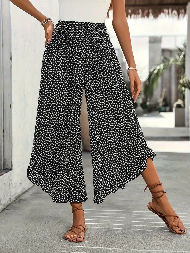 K New Arrival Casual Polka Dot Loose High-Waisted Flared Pants With Waist Cinching For A Slimming Effect_ecoleips.com