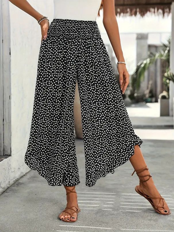 K New Arrival Casual Polka Dot Loose High-Waisted Flared Pants With Waist Cinching For A Slimming Effect_ecoleips.com