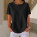 Women's Clothing Goods Women's Fashion Round Neck Waffle Knit Pullover Short Sleeve Top Solid Color Summer For Formal & Casual For Women_ecoleips.com