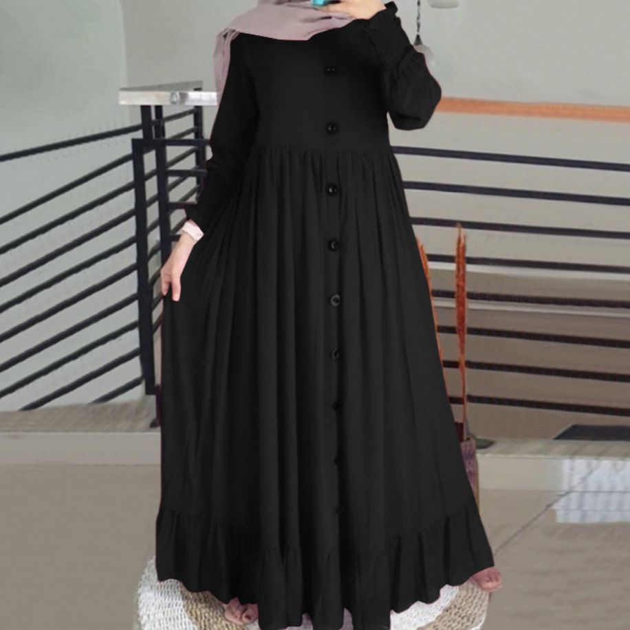 2026 New In Stock Spring And Autumn Cotton-linen Vintage Casual Loose Plus-size Round-neck Ruffled Dress_ecoleips.com