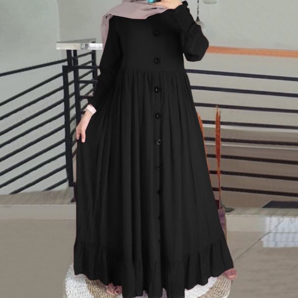 2026 New In Stock Spring And Autumn Cotton-linen Vintage Casual Loose Plus-size Round-neck Ruffled Dress_ecoleips.com