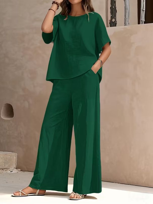 Women's Casual Two-Piece Set - Stylish & Comfortable Trousers Outfit For Work & Leisure Breathable Polyester Fabric_ecoleips.com