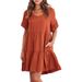 Women's Summer Casual V Neck Dress Babydoll Style Three Layers Of Pleats American Fashion New_ecoleips.com