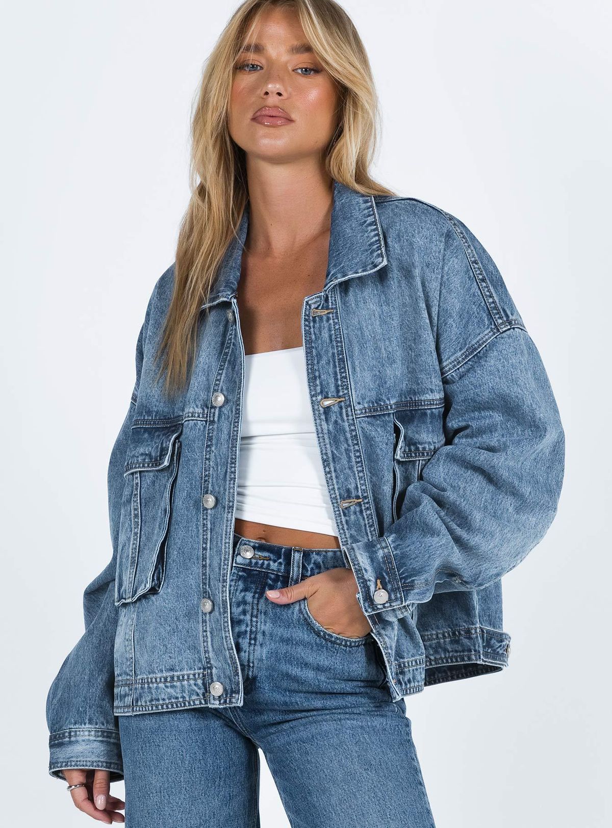 Women's Loose Casual Long Sleeve Denim Jacket Multi Pocket Workwear Spring New Arrival_ecoleips.com