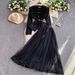 European And American Style Light Heavy Metal Flower Buckle Suit Waist Slimming Jacket + Fairy Mesh Long Skirt_ecoleips.com