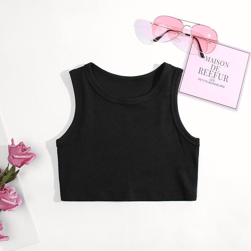 2023 European American Short-style Tank Top, Southeast Asian And African Girls' Camisole, Solid Color Children's Inner_ecoleips.com