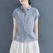 2025 Summer Polo Collar Design, Short Sleeved Women's Loose Fit, Small Fly Sleeves, Cotton And Shirt, Plus Size Linen Top_ecoleips.com