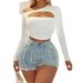Voya Women's Simple And Sexy T-shirt, Fashionable And Versatile Short Off Shoulder Top_ecoleips.com