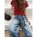 ICC Early Spring New Model Washed Faded Simple Women's Drawstring Loose Wide-leg Jeans 10250_ecoleips.com