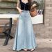 High-Waisted Slimming Denim Midi Skirt Korean Style Washed Frayed A-Line Long Skirt for Women Summer 2026 Versatile_ecoleips.com