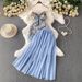 Elegant Water Soluble Lace Camisole Short Dress Two Piece Set For Women High Waisted Slimming Flowy Mesh Half_ecoleips.com