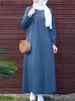 ZANZEA Denim Blue Muslim Hijab Abaya Robes Autumn 2024 Long Sleeve Loose Casual Islamic Maxi Dress Solid Women Kaftan Dresses_ecoleips.com