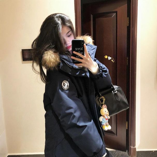 girl Girl 2025 Winter New Thickened American Style High-End Couple's Large Fur Collar Cotton Parka Jacket For Women_ecoleips.com