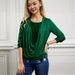 Women's Sequined Long Sleeve Top Large Draped Neck Gathered Faux Two Piece Design Loose Fit Style Spring_ecoleips.com
