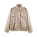 Trendy Faux Suede Jacket With Pockets - Autumn Casual Zip-Up, Stand Collar, Lightweight & Wrinkle-Free (XS/S/M/L, Khaki)_ecoleips.com