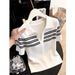 Women's Preppy Striped Knit Top Relaxed Fit Short Sleeve T-Shirt Casual Smart Wear Collared Design_ecoleips.com