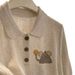 Women's Elephant Embroidery Knit Polo Shirt, Casual Half Sleeve Textured Knit Top, Soft Breathable Collared Blouse For Daily Wear Street Style Summer_ecoleips.com