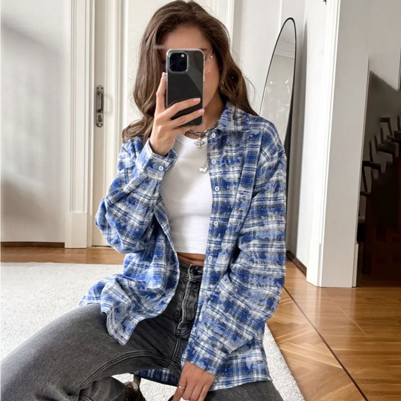 Versatile Casual Checkered Shirt With Feminine Chic, Perfect For Work Attire_ecoleips.com