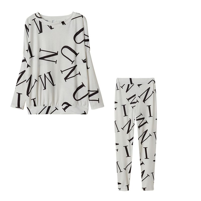 Autumn New Women's Letter Print Sleeve Long Pants Casual Set - 5027_ecoleips.com