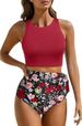 1pc Women 2026 Solid Color European American Style High Waist Sporty Swimwear Fashion Bathing Suit_ecoleips.com