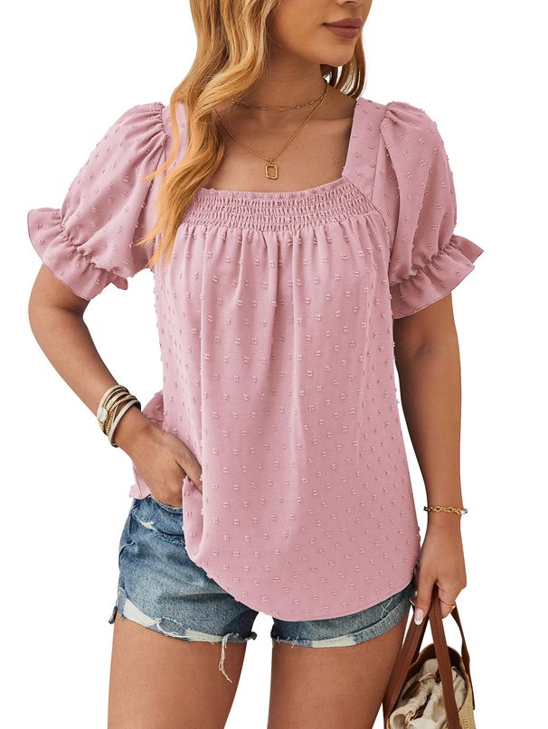 Cross-border European American Women's Fashion 2025 Spring-summer New Chiffon Pom-pom Short-sleeve Top With_ecoleips.com