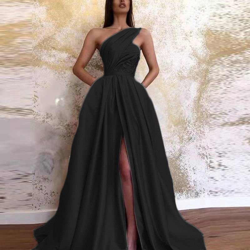 Women's New Sexy Slit Shoulder Dress Long Skirt Evening Dress Women_ecoleips.com