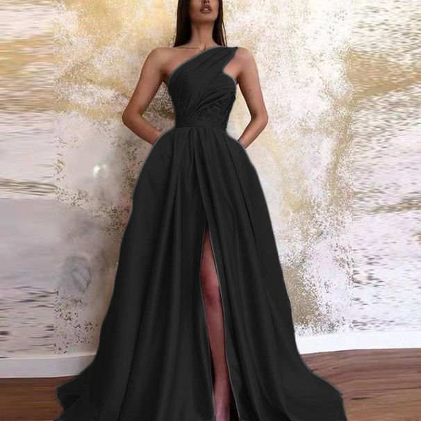 Women's New Sexy Slit Shoulder Dress Long Skirt Evening Dress Women_ecoleips.com