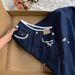 Women's Clothing Retro Dark Blue Lace Jeans For Women Autumn Lace High Waist Straight Loose Trousers_ecoleips.com