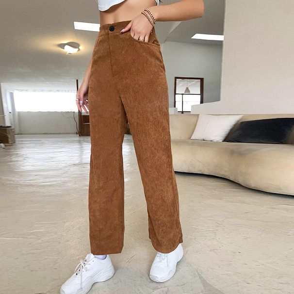 Voya 2026 Spring/Summer New Women's European And American Ins Casual High-Waisted Straight-Leg Corduroy Pants With_ecoleips.com
