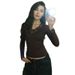 Women's V Neck Lace Trim Patchwork Cropped Top Y25TP428 European American Style Cross Border Fashion for Autumn_ecoleips.com