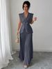 Women's Clothing Elegant Sleeveless V Neck Pleated Skirt Set American Style Fashionable Ladies Outfit_ecoleips.com