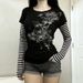 American Subculture Punk Print T-shirt Harajuku Striped Patchwork Tshirts Retro Y2K Gothic Tee Hip-hop Hottie Fake Two-piece Top_ecoleips.com