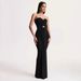 Women's Clothing Elegant European American Style Women's Dress Strapless Ruched Details Backless Long Design Cinched Waist_ecoleips.com