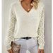 Effortless V-Neck Sweater Women's Lace Knit Top - Breathable Acrylic Pullover, Casual & Office Chic, S/M/L/XL (Beige, Black, Cream)_ecoleips.com