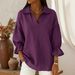 Women's Clothing Solid Color Casual Loose Fit Fashionable Lapel Vintage-Inspired Relaxed V-Neck Top – Long Sleeve Casual Blouse (6 Colors, S-XXXL)_ecoleips.com