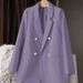 Green Women's Casual Suit Jacket Petite Korean Style Loose Sophisticated Blazer Long Sleeve Polyester For Spring Autumn_ecoleips.com
