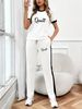 Women's Clothing Women's Summer Fashionable Casual Two Piece Set Simple Round Neck Short Sleeve Top And Loose Pants Print Design_ecoleips.com