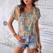 Vintage Floral Print Blouse for Women Short Sleeve Breathable Summer Top Full Coverage Pattern_ecoleips.com