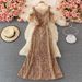 Women's Clothing Temperament Sequins Host Aura Queen Dress V Neck Long Dress Fishtail Hip Dress_ecoleips.com