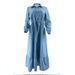 Women's Clothing New Muslim Ladies Solid Color Cardigan Fashionable And Elegant Denim Dress_ecoleips.com