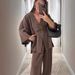 Women's Fashion Casual Set: V-Neck One-Piece Loose-Fitting Long-Sleeved Top With High-Waisted Pants_ecoleips.com