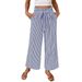 Women's Stripe Print Straight Leg Trousers, Mid-Rise Pleated Wide Leg Pants With Tie Waist, Elegant Casual Palazzo Pants For Office & Daily Wear_ecoleips.com